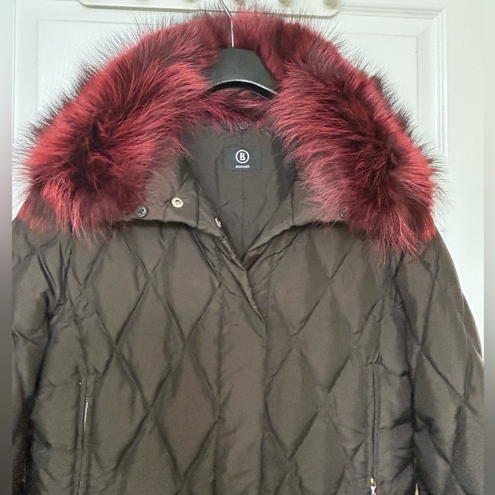 Bogner Quilted Down Coat with Fur Trim size L